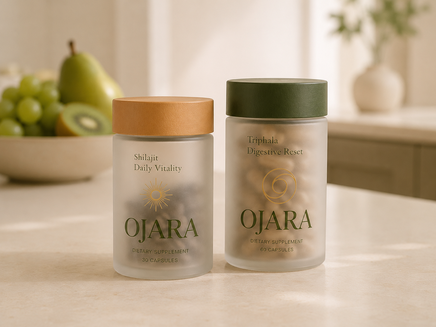Ojara Shilajit and Triphala jars